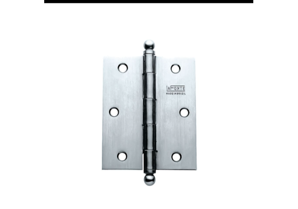Dobradiça 90 3.5x3 Latão com  Rolamento  15 e parafuso Cromado Acetinado Blister