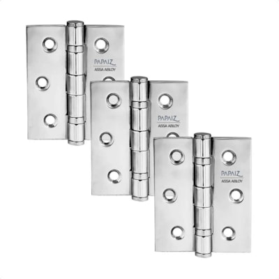 Dobradiça de Inox Cromo 3 1/2 x 3 Kit com 3 peças Papaiz