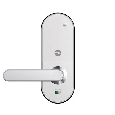 Fechadura Digital YMC 420W Branca/Cromada - Abre por biometria, senha, cartão e chave