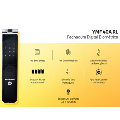 Fechadura Digital YMF 40A RL abre com Biometria e Senha - Trinco Rolete